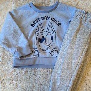 Blue Graphic Sweatshirt and Gray Pants Set